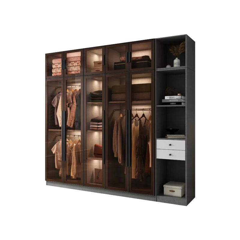 Modern Wardrobe Cabinet Glass and Engineered Wood Wardrobe Closet