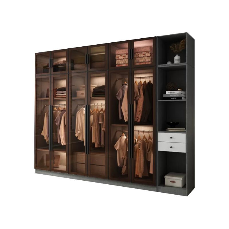 Modern Wardrobe Cabinet Glass and Engineered Wood Wardrobe Closet