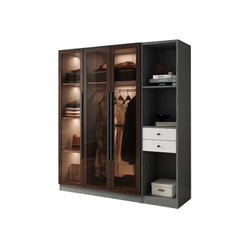 Modern Wardrobe Cabinet Glass and Engineered Wood Wardrobe Closet