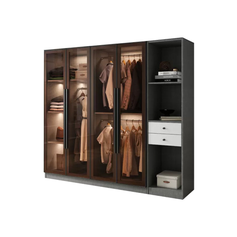 Modern Wardrobe Cabinet Glass and Engineered Wood Wardrobe Closet