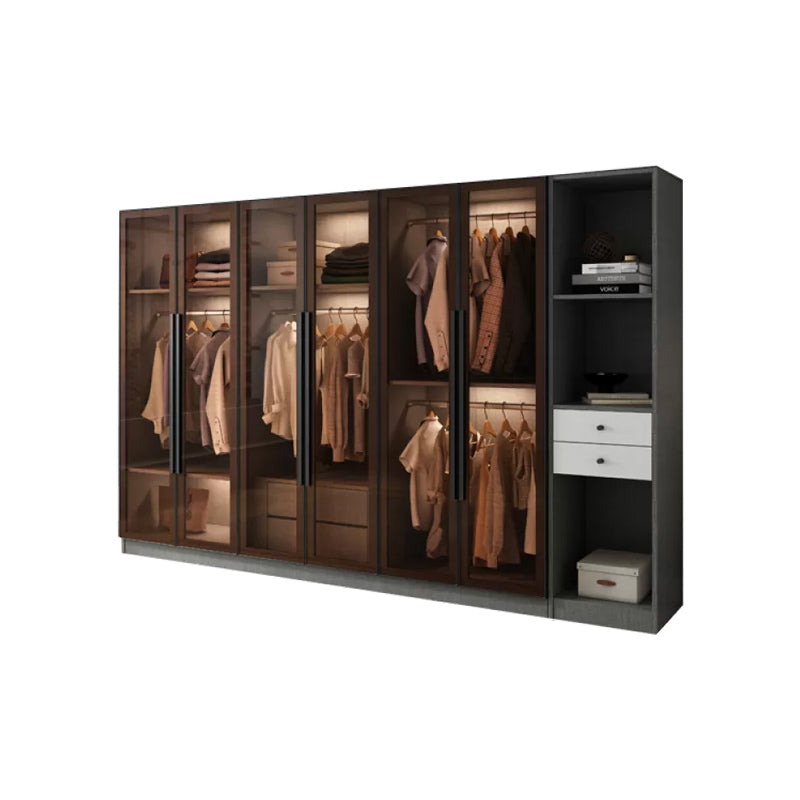 Modern Wardrobe Cabinet Glass and Engineered Wood Wardrobe Closet
