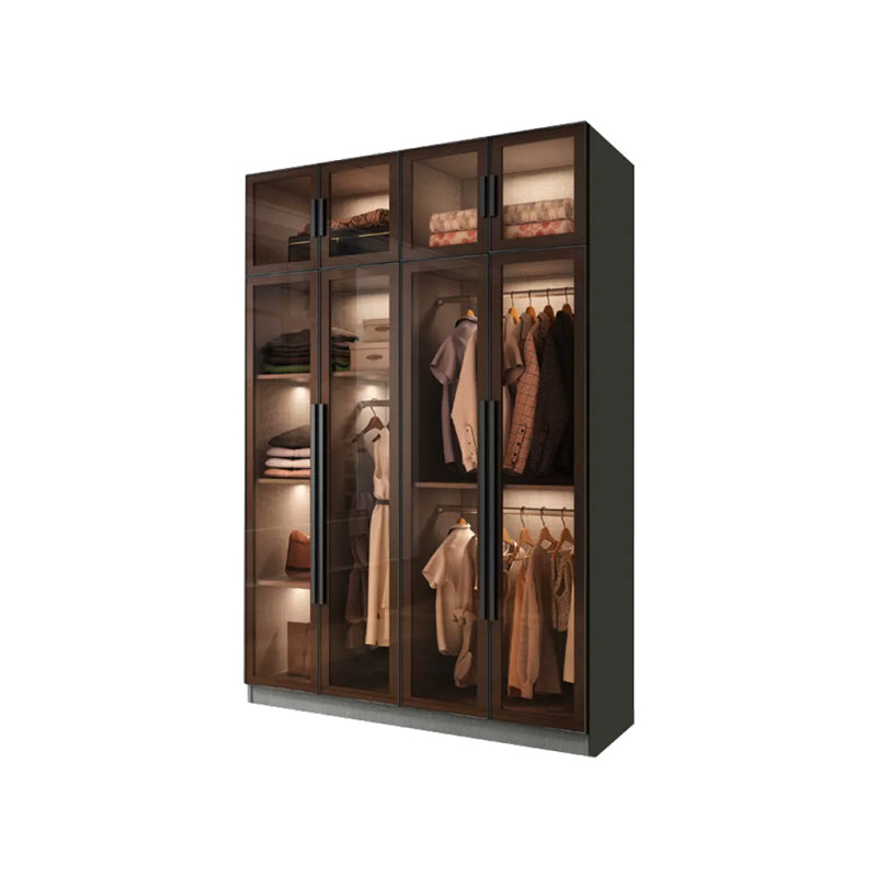 Modern Wardrobe Cabinet Glass and Engineered Wood Wardrobe Closet