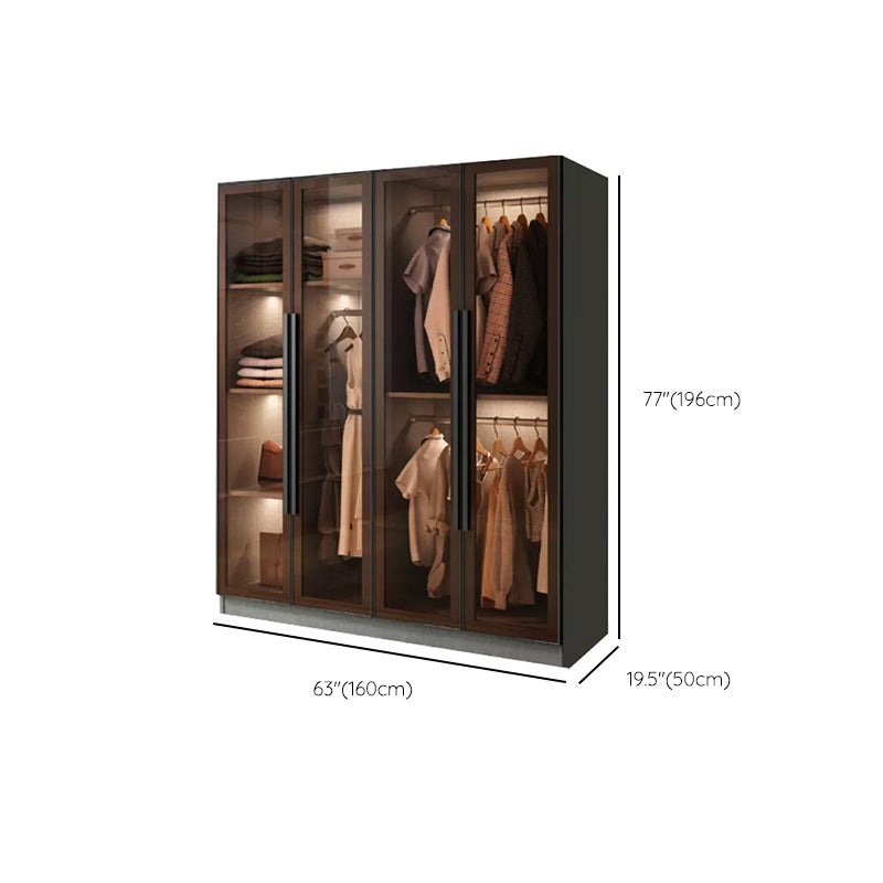 Modern Wardrobe Cabinet Glass and Engineered Wood Wardrobe Closet