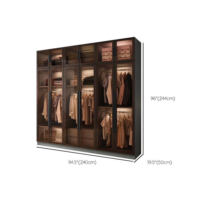Modern Wardrobe Cabinet Glass and Engineered Wood Wardrobe Closet