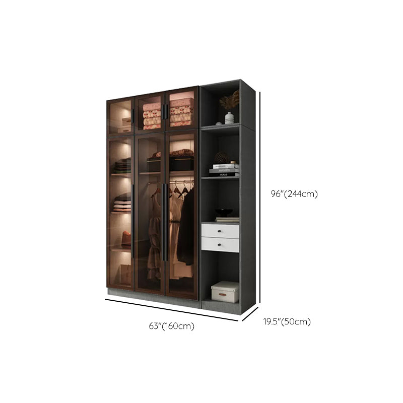 Modern Wardrobe Cabinet Glass and Engineered Wood Wardrobe Closet