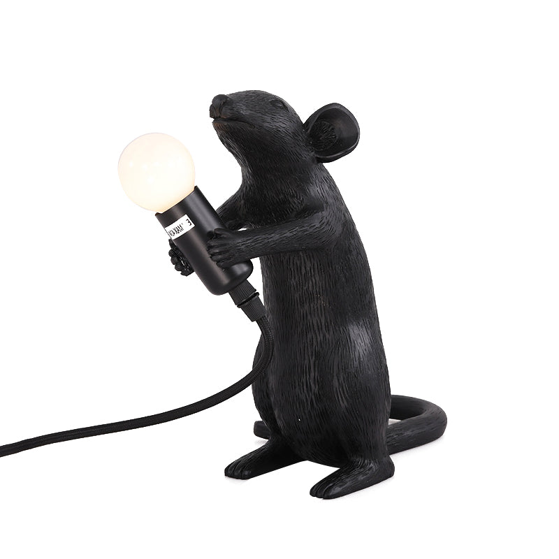 Lampada da comodino nera a 1 lampadina Lampada da scrivania tradizionale a forma di topo in resina per soggiorno