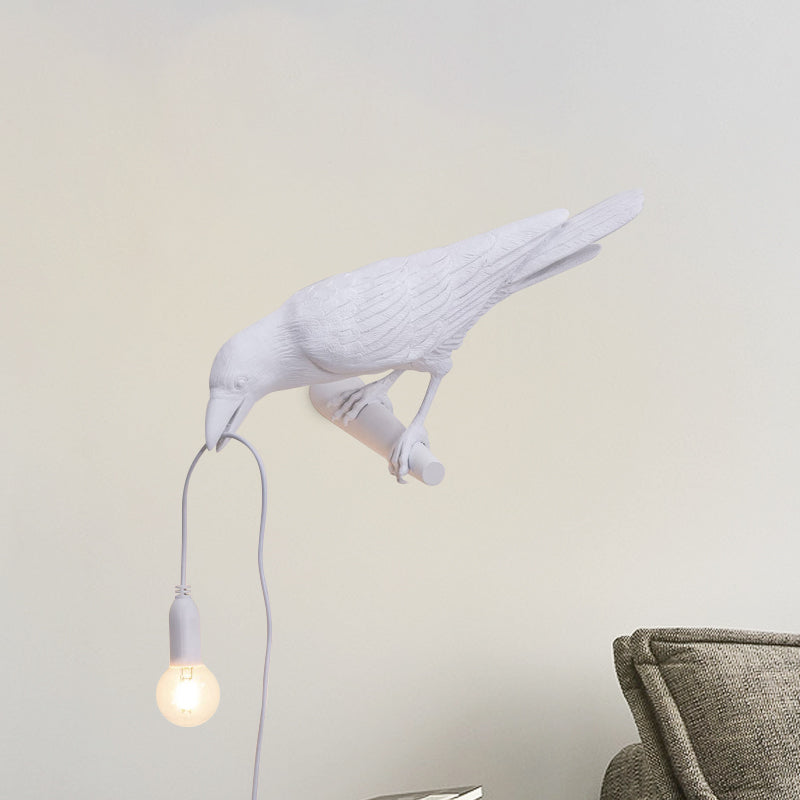 1-Bulb Bird Shape Wall Mount Light Country Style White/Black Finish Resin Wall Sconce Lamp