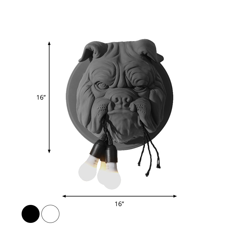 Bulldog Shape Resin Sconce Lighting Nordic 3 Heads Living Room Wall Lamp Fixture in White/Black