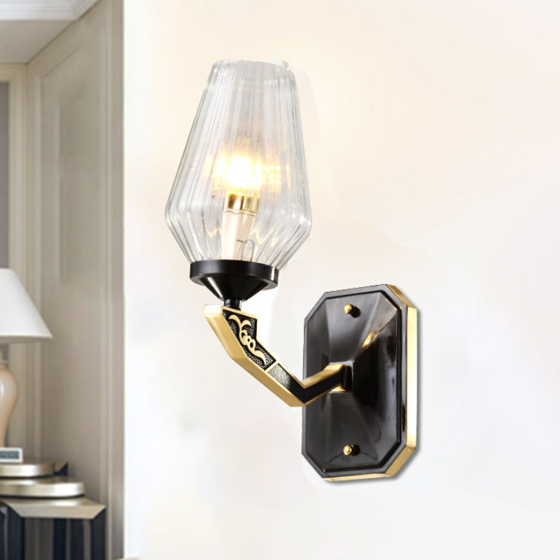 1 Kopfwandhalterung Lampe Traditionelle Diamant klar geripptes Glas hoch
