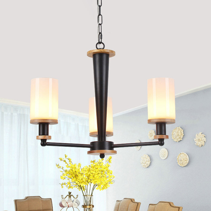 Lampadario tradizionale cilindrico a pendente cilindrico 3/5/6 teste bianche vetro radiale appennare il soffitto in nero