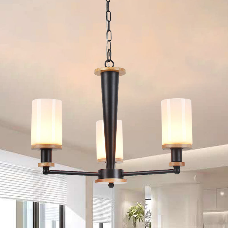 Lampadario tradizionale cilindrico a pendente cilindrico 3/5/6 teste bianche vetro radiale appennare il soffitto in nero