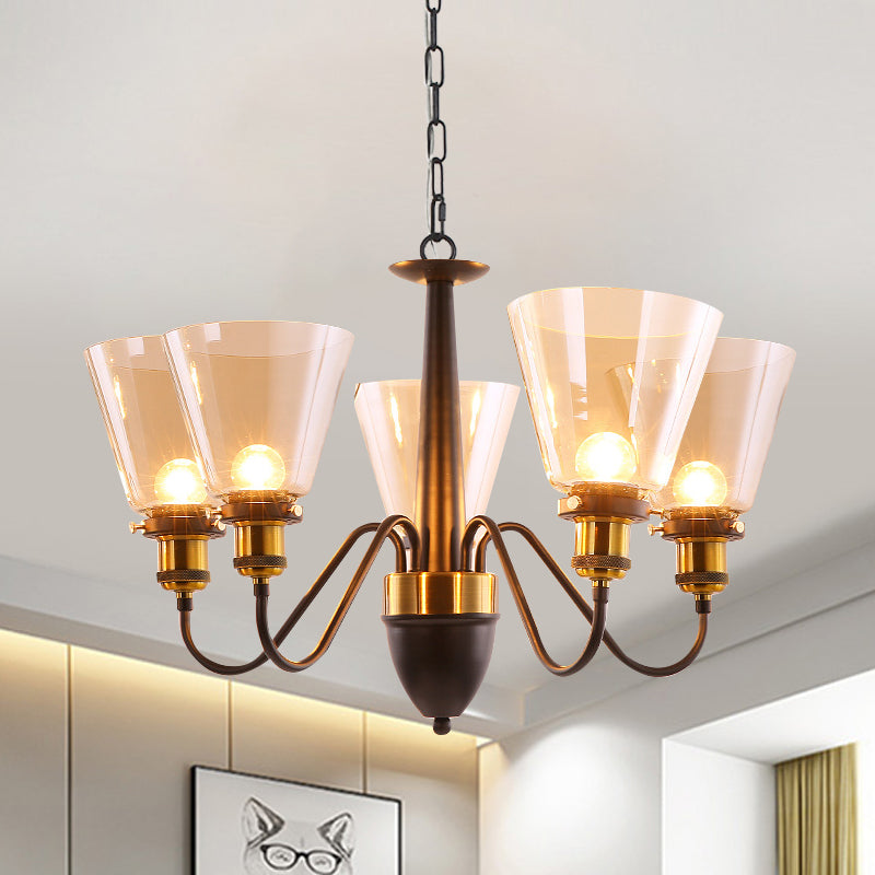 3/5 bollen kegel omhoog kroonluchter lamp armatuur vintage zwart en goud helder glazen slinger licht licht