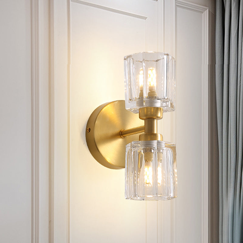 Clear Crystal Glass Brass Wall Lighting Cup Shaped 2 Heads Traditional Up-Down Wall Mount Lamp