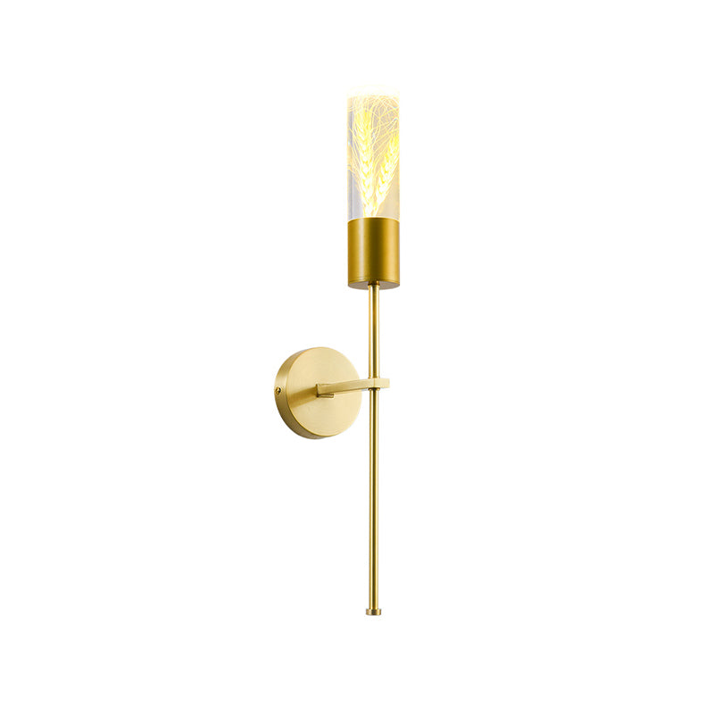 LED Wall Lighting Ideas Traditional Pencil Arm Metal Wall Mounted Lamp in Brass with Ear of Wheat Deco