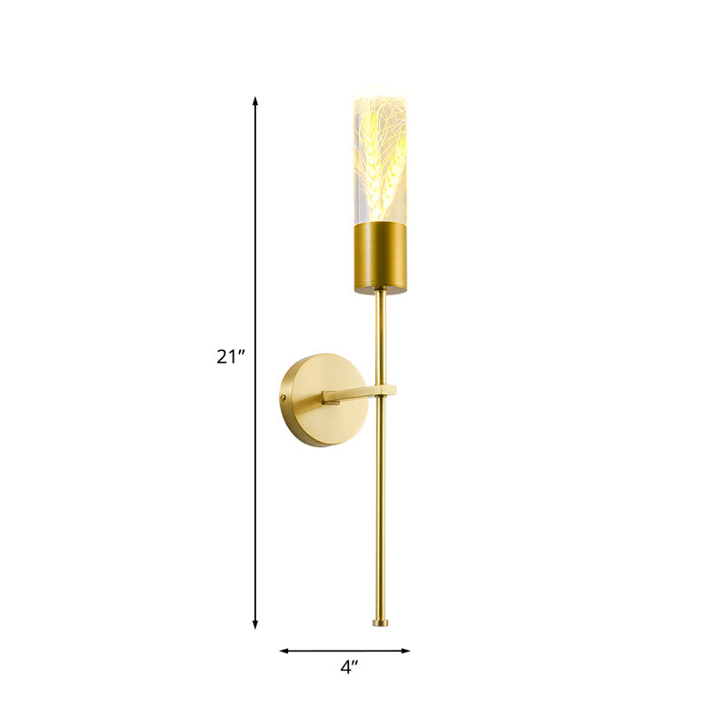 LED Wall Lighting Ideas Traditional Pencil Arm Metal Wall Mounted Lamp in Brass with Ear of Wheat Deco