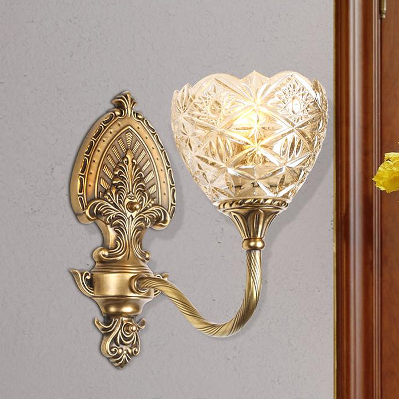 Colonial Domed Up Wall Lighting 1 Light Textured/Opal Glass Wall Mounted Lamp Fixture in Brass