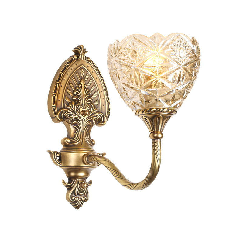 Colonial Domed Up Wall Lighting 1 Light Textured/Opal Glass Wall Mounted Lamp Fixture in Brass