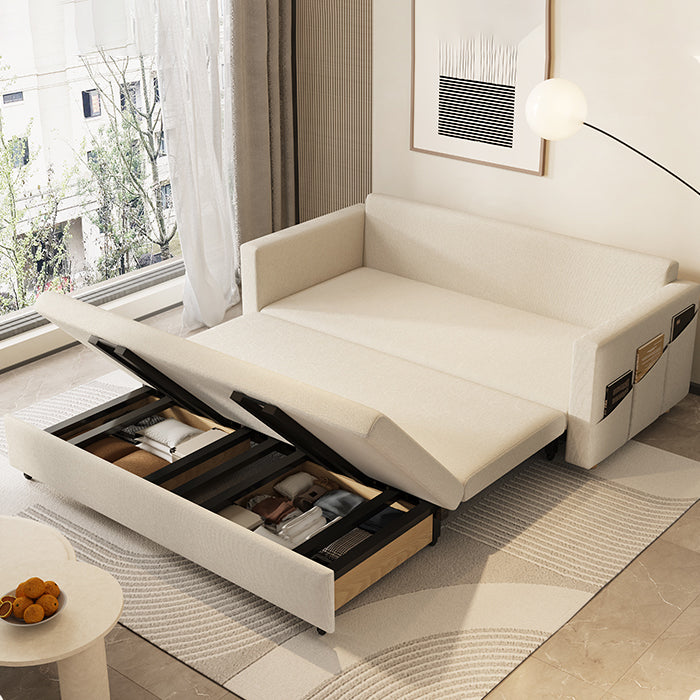 34.64" High Sofa Bed with Upholstered Foldable Linen Contemporary White