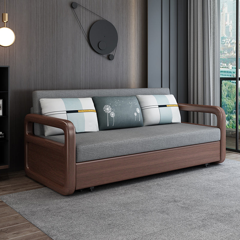 31.49" Wide Futon Sofa Bed with Storage Foldable Linen Gray Oak