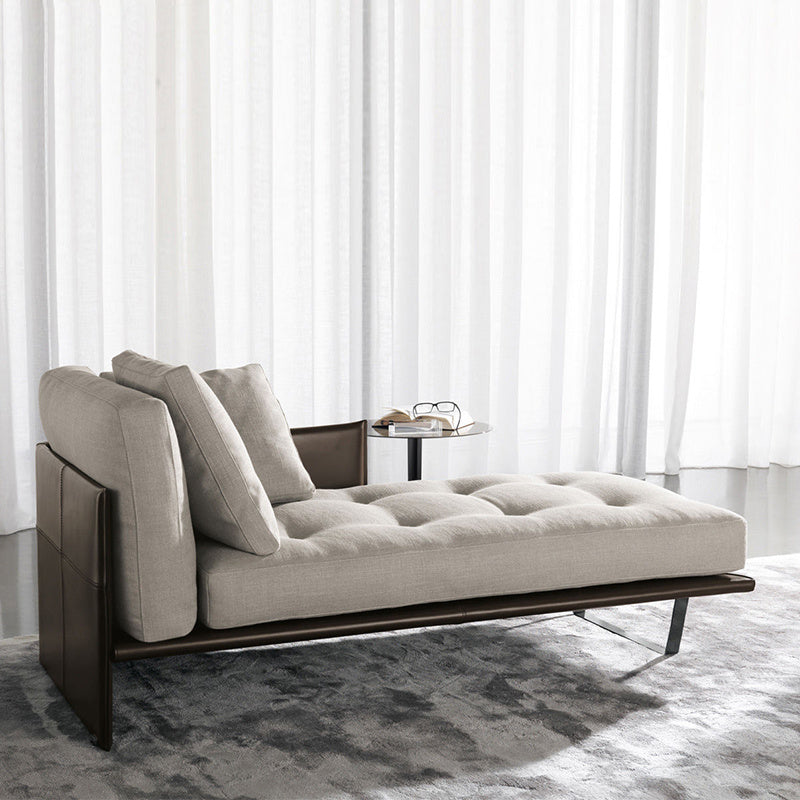 Contemporary Tufted Cotton Blend Chaise Lounge with Square Arm and Extra 2 Pillows