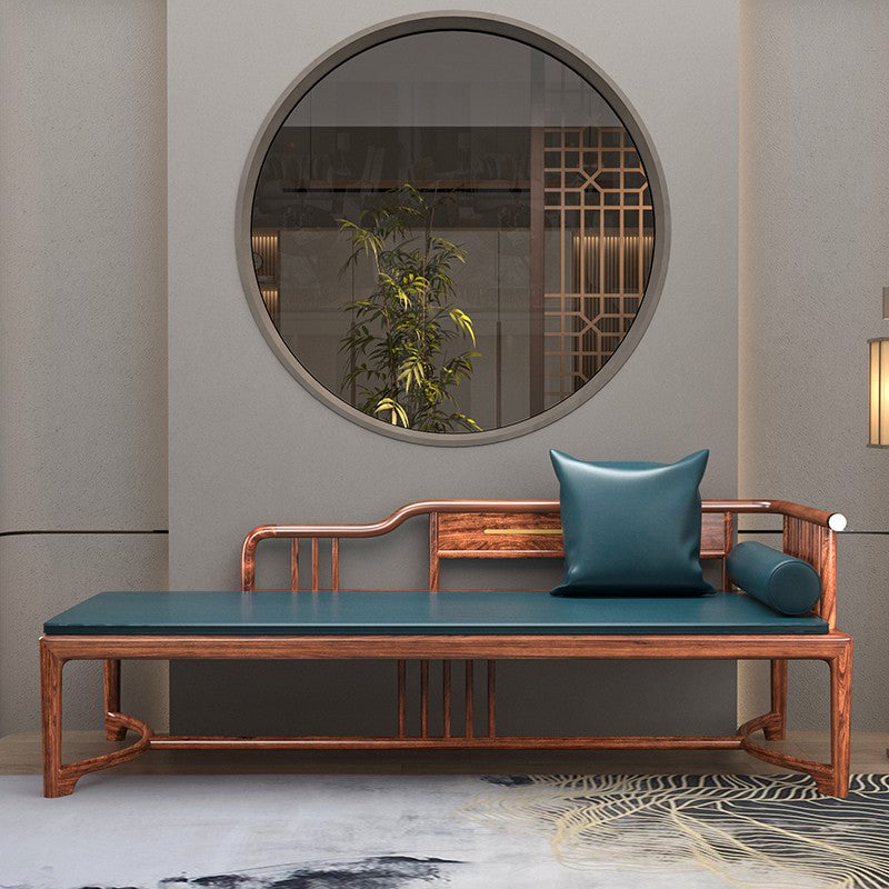 Oversized Solid Wood Chaise Lounge Couch in Brown with Square Arm