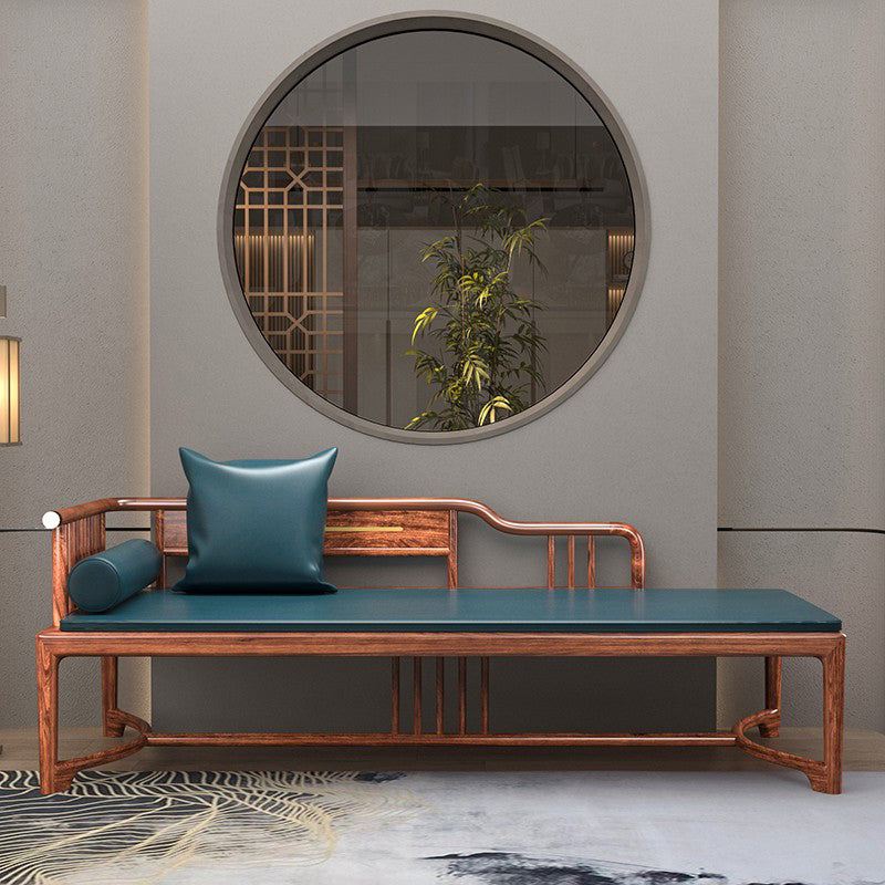 Oversized Solid Wood Chaise Lounge Couch in Brown with Square Arm