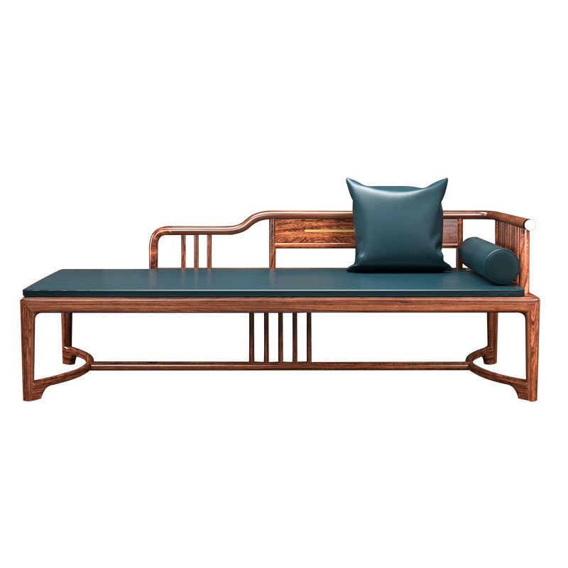 Oversized Solid Wood Chaise Lounge Couch in Brown with Square Arm