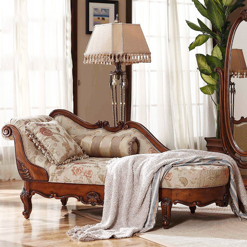 Traditional Floral Chaise Lounge Couch Bedroom Living Room Chaise with Rolled Arms
