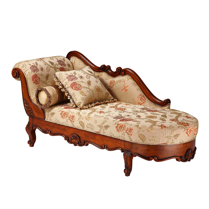 Traditional Floral Chaise Lounge Couch Bedroom Living Room Chaise with Rolled Arms