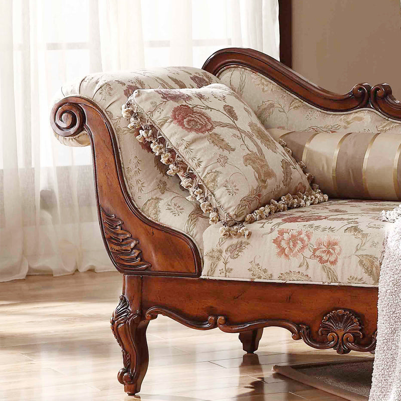 Traditional Floral Chaise Lounge Couch Bedroom Living Room Chaise with Rolled Arms