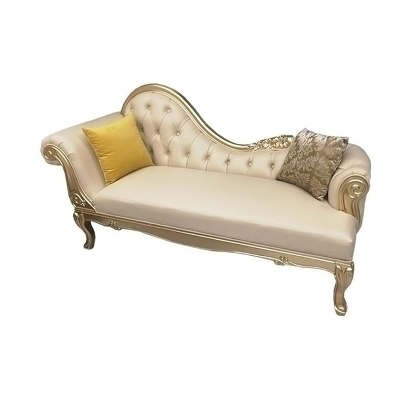 Faux Leather Upholstered Tufted Chaise Lounge Chair in Beige and Gold