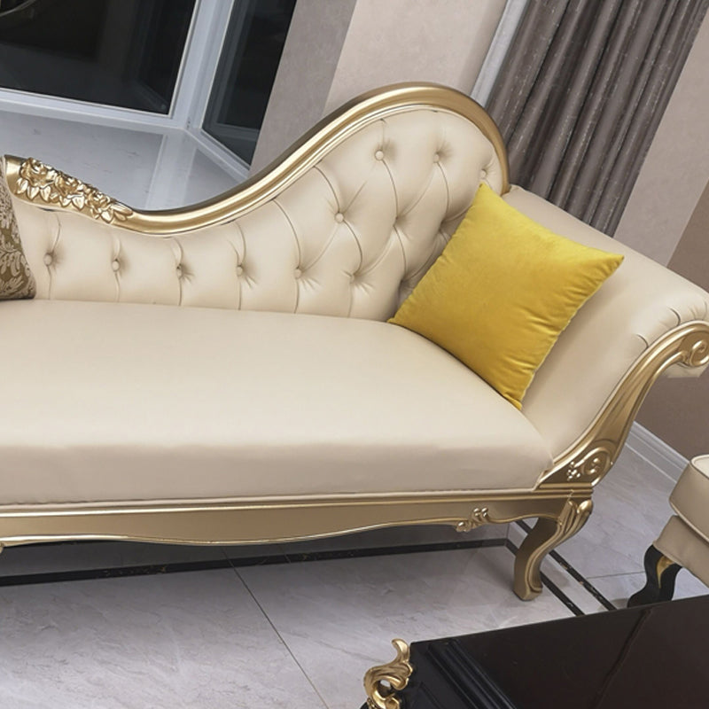 Faux Leather Upholstered Tufted Chaise Lounge Chair in Beige and Gold