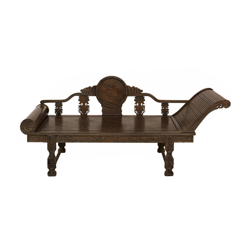 Traditional Espresso Solid Wood Chaise Lounge Couch with Round Arms