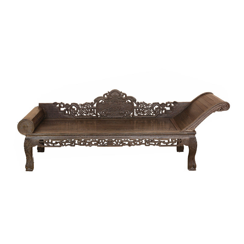Traditional Espresso Solid Wood Chaise Lounge Couch with Round Arms