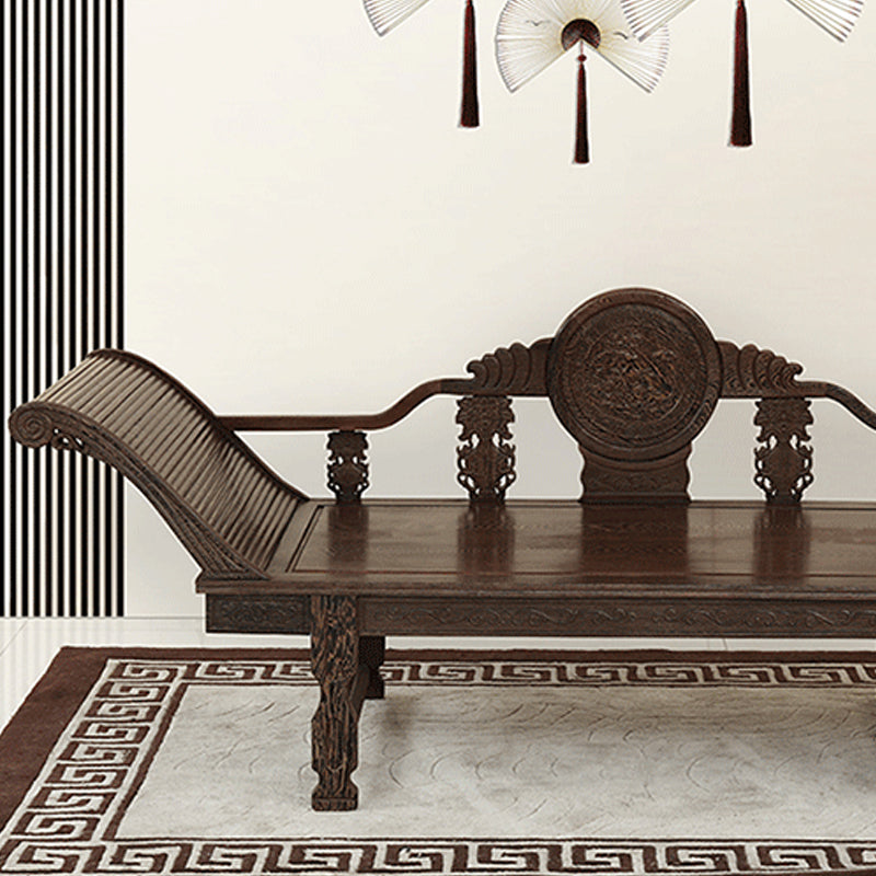Traditional Espresso Solid Wood Chaise Lounge Couch with Round Arms
