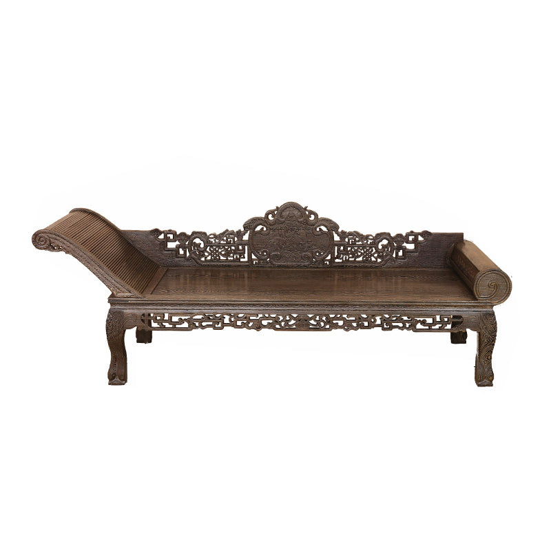Traditional Espresso Solid Wood Chaise Lounge Couch with Round Arms