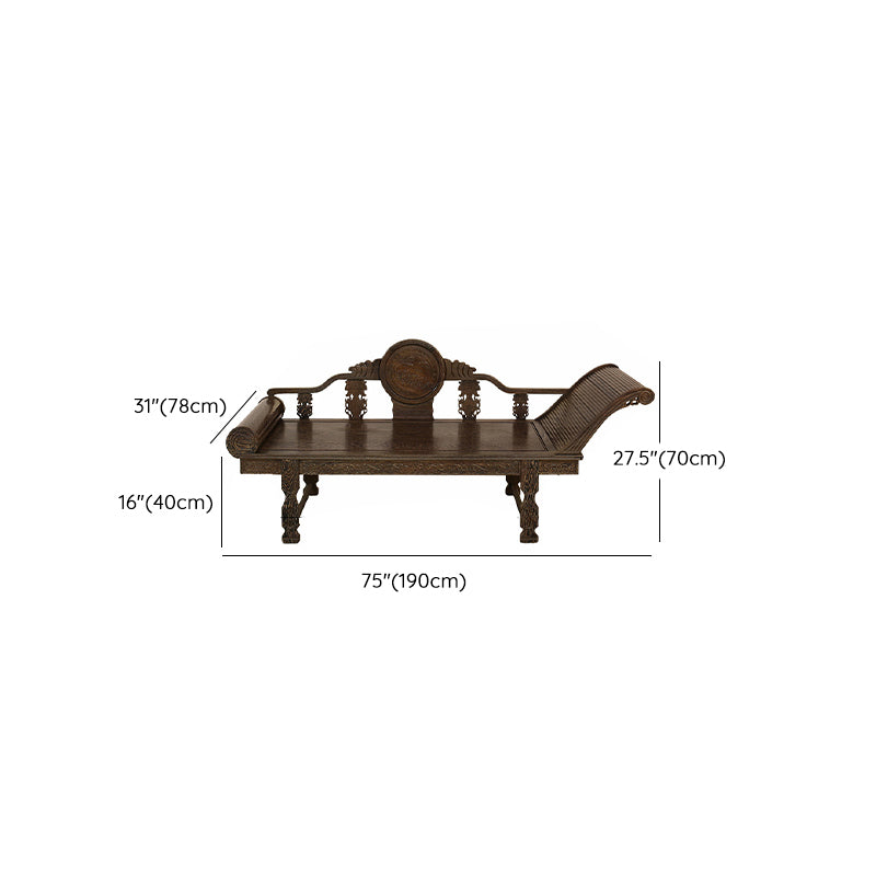 Traditional Espresso Solid Wood Chaise Lounge Couch with Round Arms