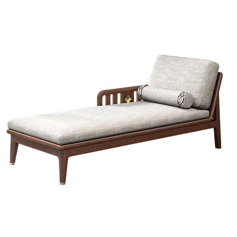 Walnut Slipcovered Cotton Blend Chaise Lounge Couch with Square Arms