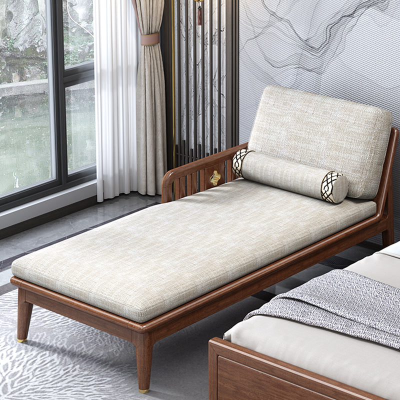 Walnut Slipcovered Cotton Blend Chaise Lounge Couch with Square Arms