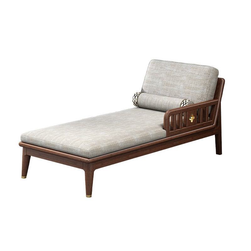 Walnut Slipcovered Cotton Blend Chaise Lounge Couch with Square Arms