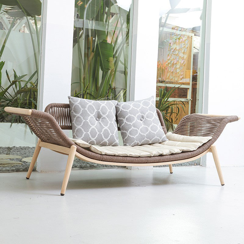 Modern Rattan with Arms Chaise Flared Arms with Legs for Bedroom Living Room