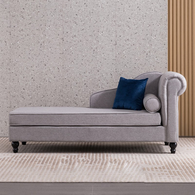 Wood One Armed Contemporary Chaise Rolled Arms with Legs for Living Room