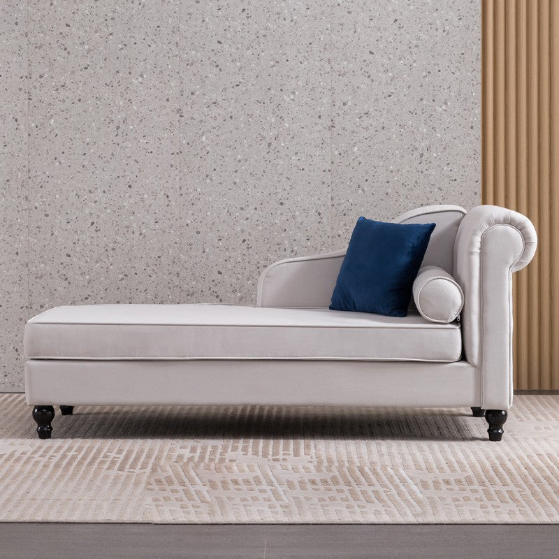 Wood One Armed Contemporary Chaise Rolled Arms with Legs for Living Room
