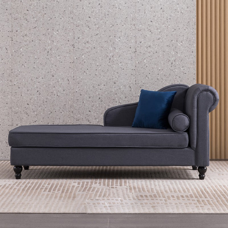 Wood One Armed Contemporary Chaise Rolled Arms with Legs for Living Room