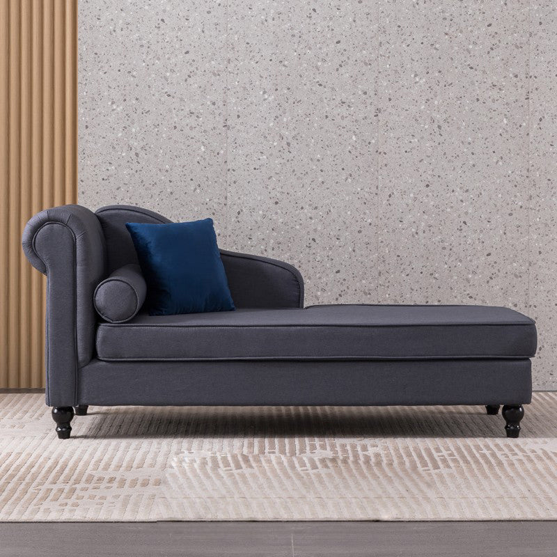 Wood One Armed Contemporary Chaise Rolled Arms with Legs for Living Room