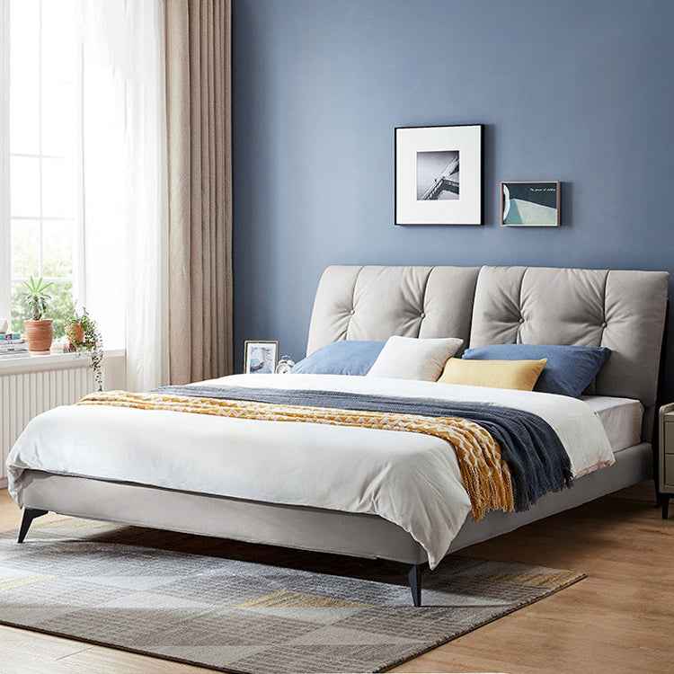 40.55" High Gray Standard Bed with Upholstered Headboard Mattress Included Wood