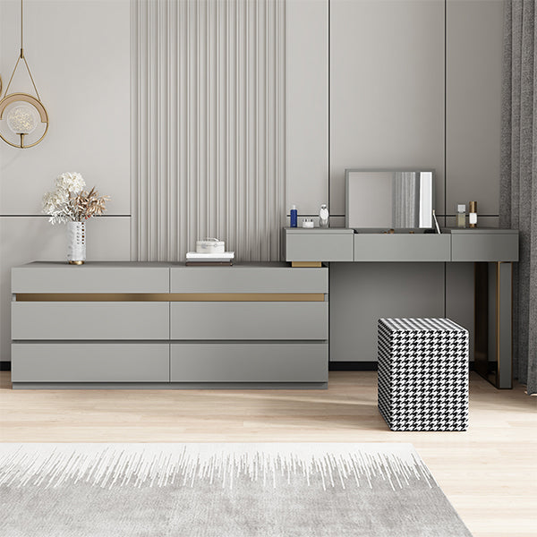 Flip-Top 3-Piece Modern Vanity Dressing Table Set with 6 Storage Drawers