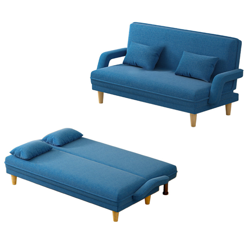 Scandinavian Removable Cushions Fabric Square Arms Futon Sleeper Sofa Bed