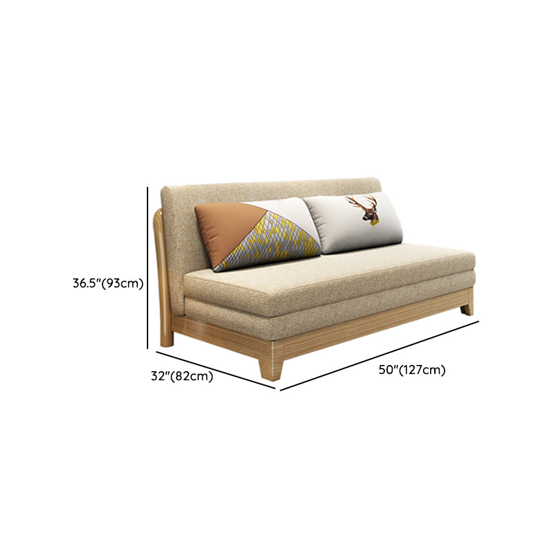 Scandinavian Solid Wood Sleeper Sofa in Beige Removable Cushions
