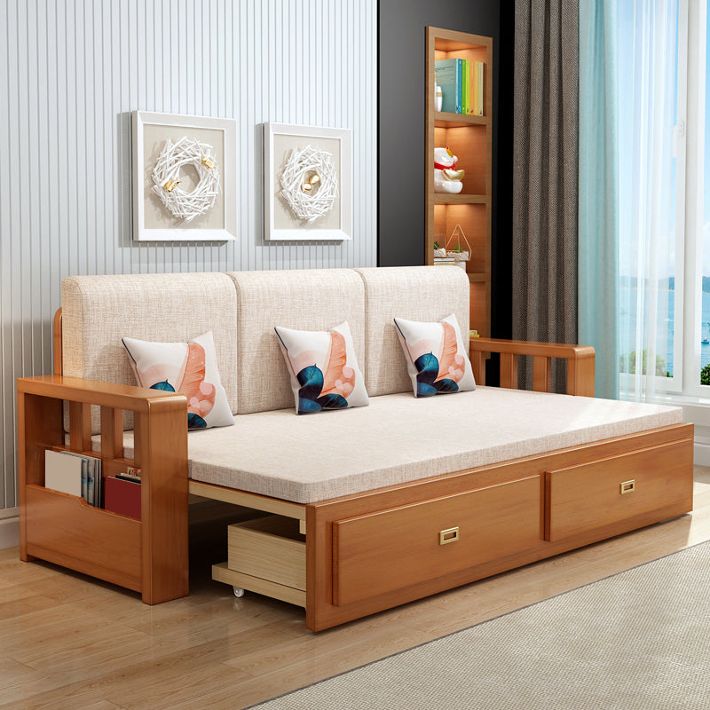 Removable Cushions Scandinavian Solid Wood Futon Sleeper Sofa Bed
